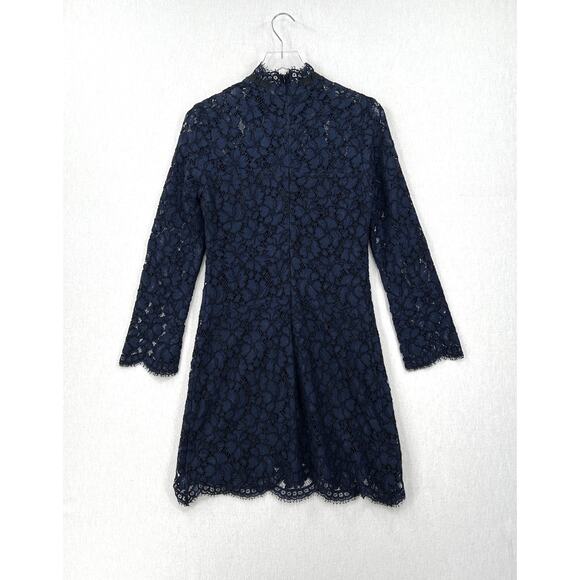 SANDRO Rina Long Sleeve Lace Dress Womens Large Navy Blue Black Sheath Mini - Picture 5 of 16